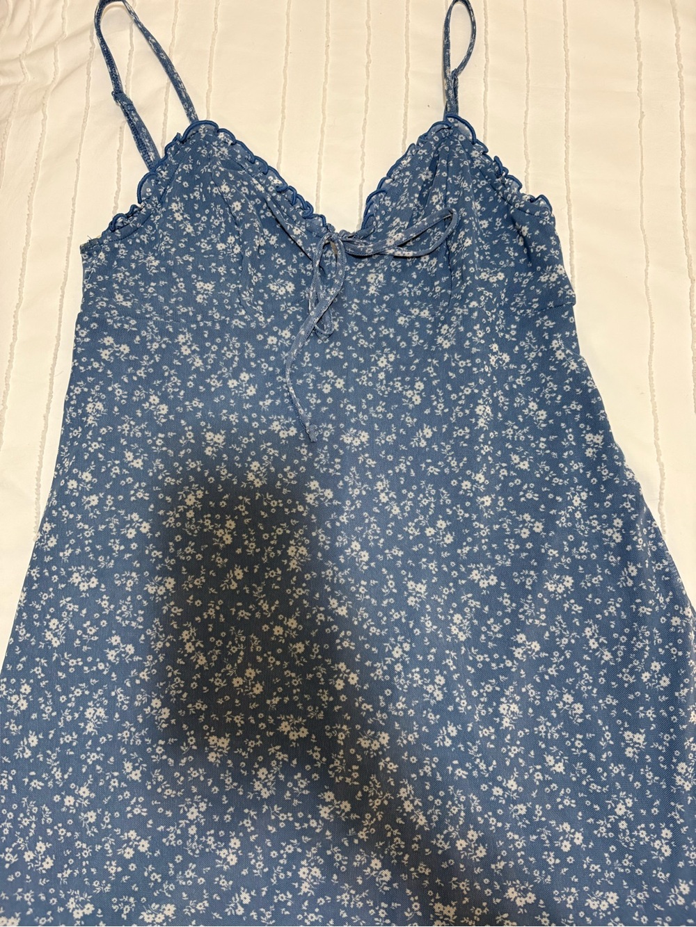 Blue Floral Lace-Trim Cami Mini Dress